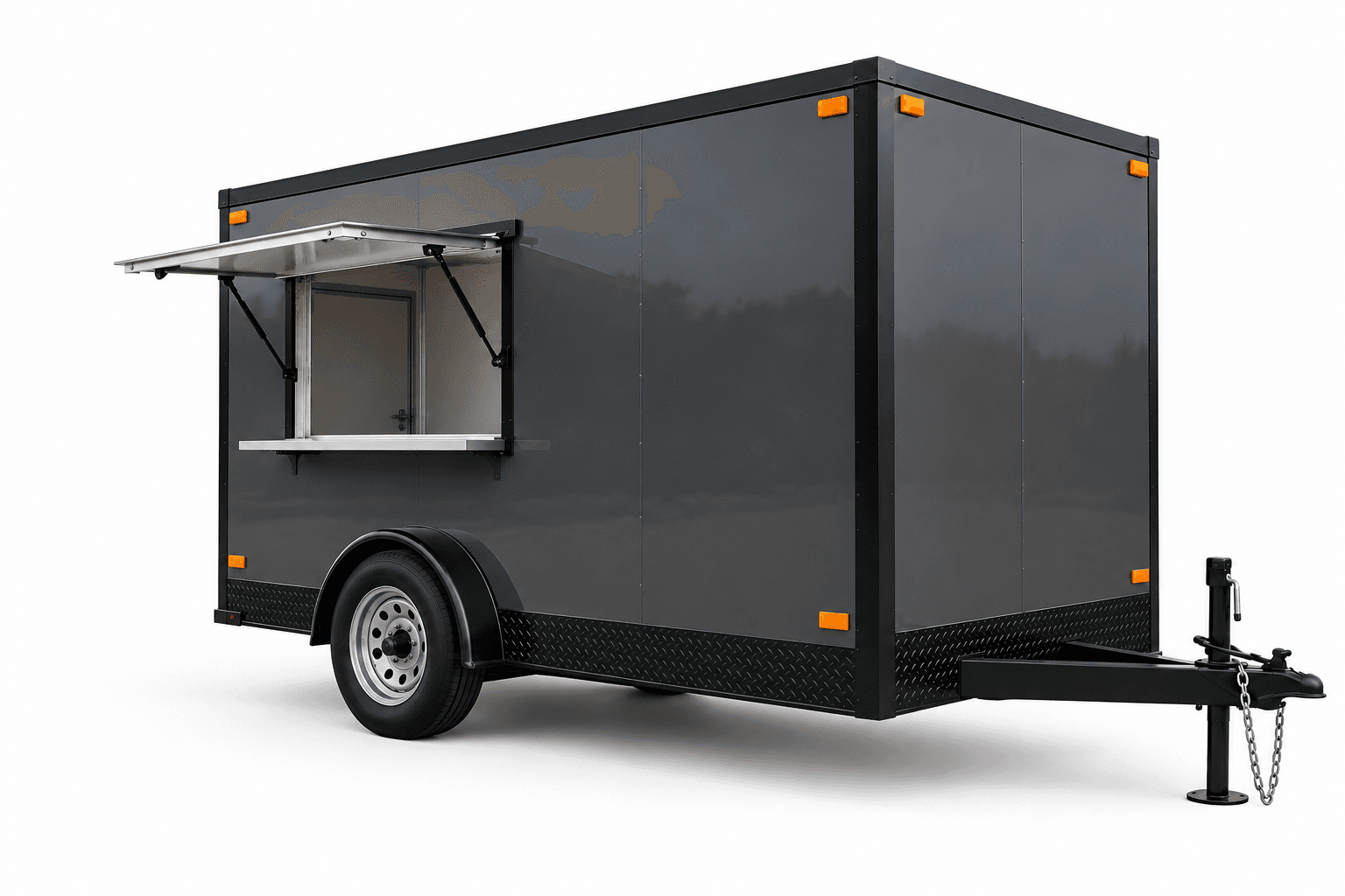 Conceptual dark Starter Trailer exterior with an open serving window