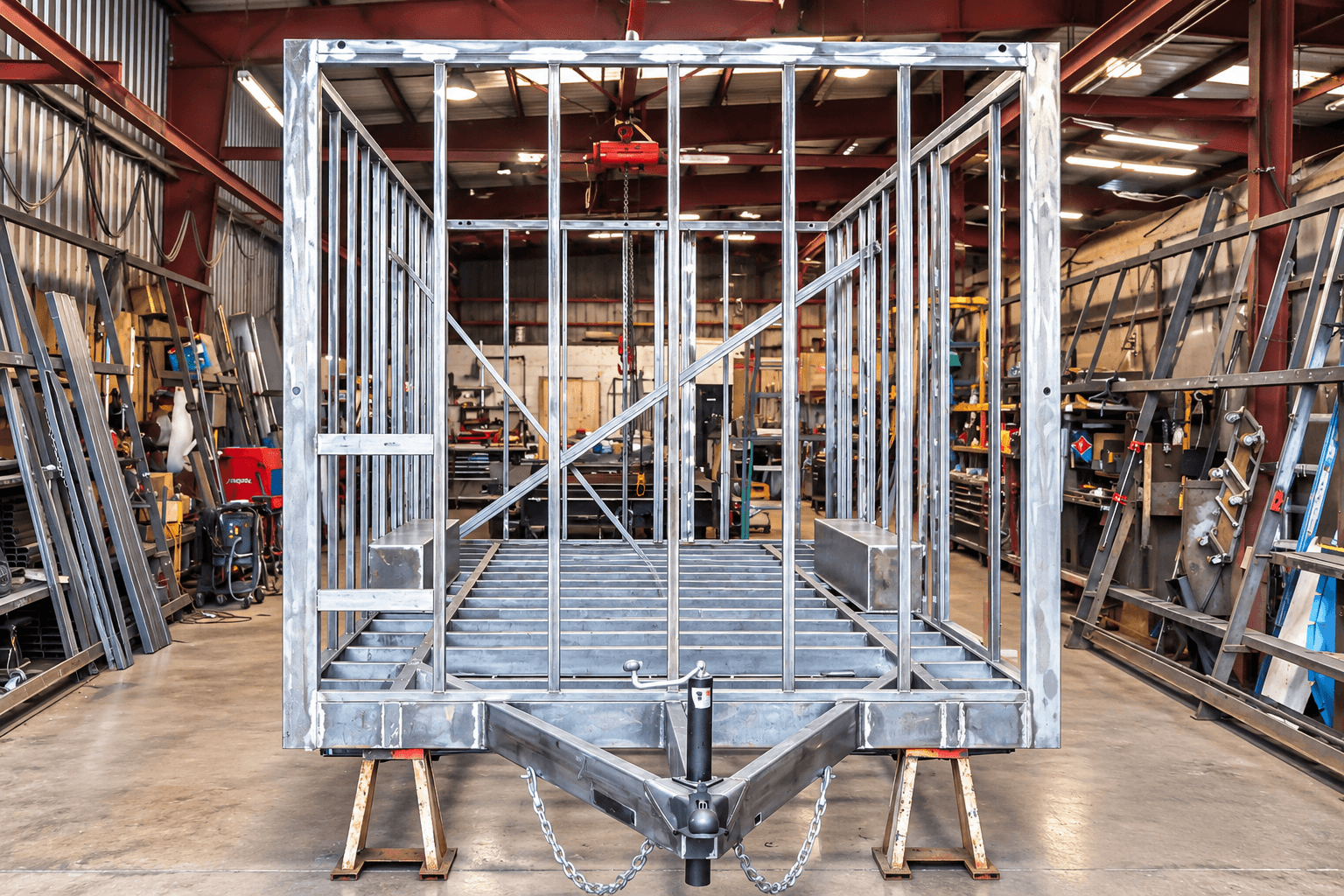 Early commercial trailer structure in the fabrication shop